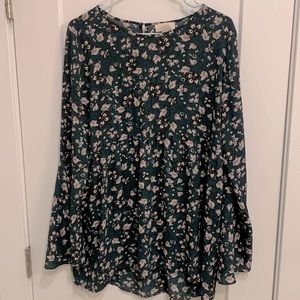 Floral green boho blouse